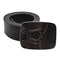 Ceinture biker Crâne Rebelle en cuir véritable, boucle tête de mort usée.