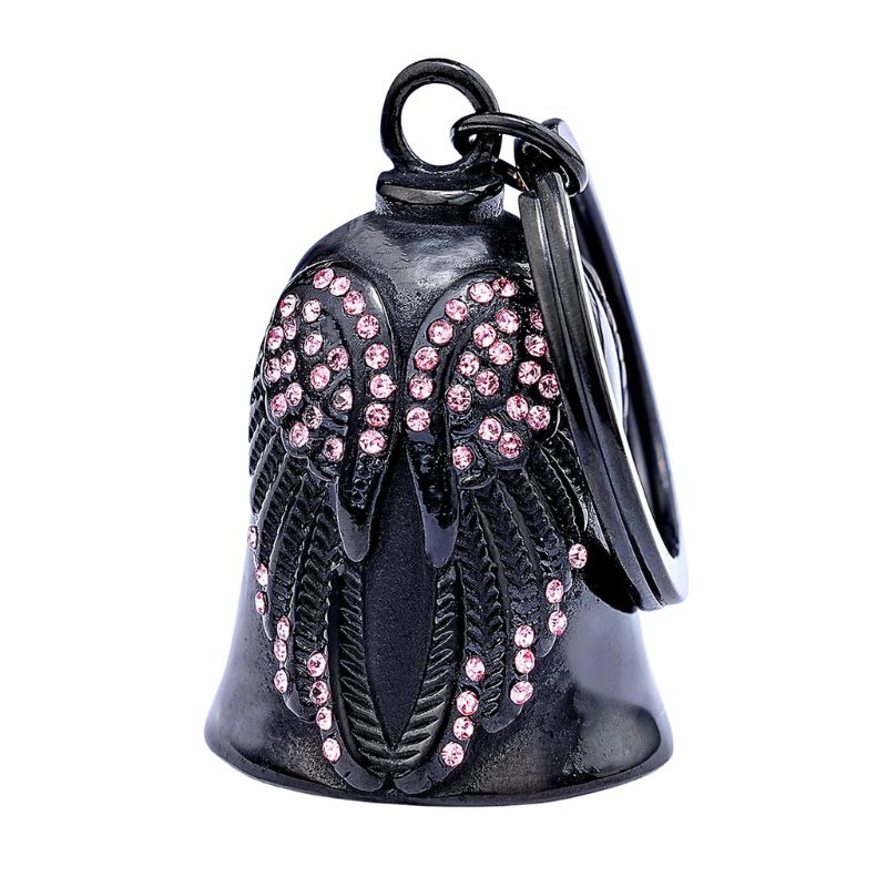 Guardian Bell motarde féminine, ailes d'ange diamantées roses, en acier.