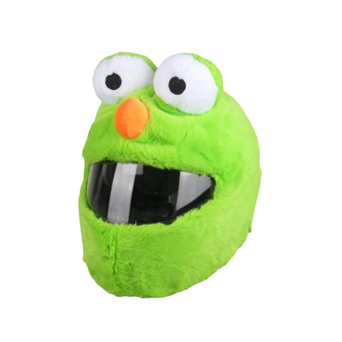 Couvre casque moto drôle vert en peluche, accessoire original et amusant pour casque intégral de motard