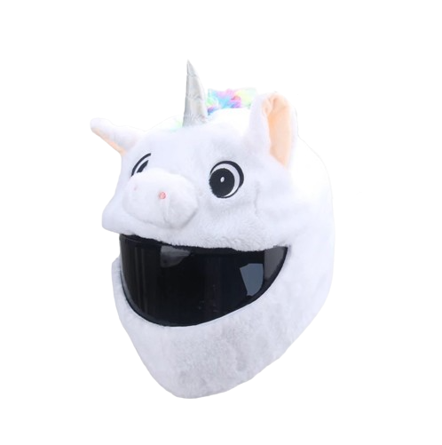 Couvre casque moto licorne avec corne argentée, crinière multicolore et oreilles fantaisie, housse douce pour casque intégral