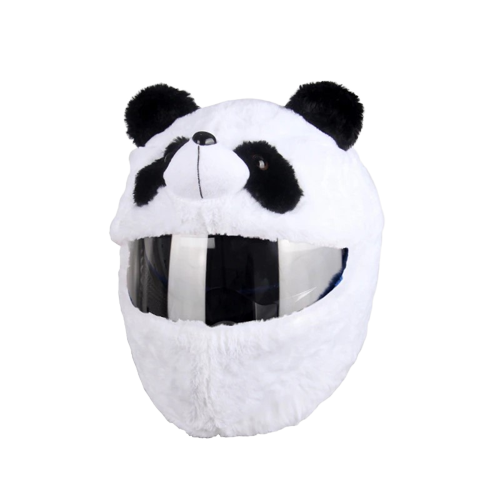 Couvre casque moto panda en peluche blanche avec oreilles noires, housse adorable et drôle pour casque intégral