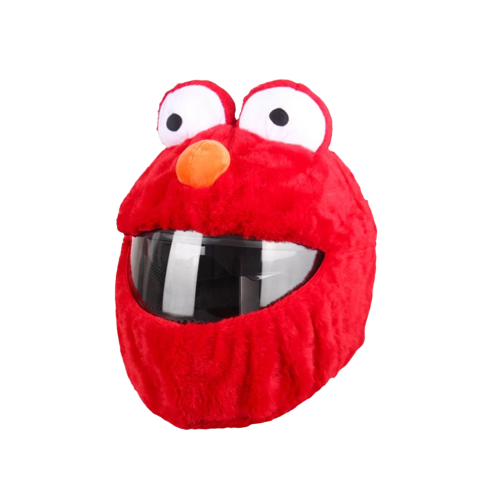 Couvre casque moto rouge style Pokémon avec yeux globuleux et nez orange, accessoire drôle pour casque intégral