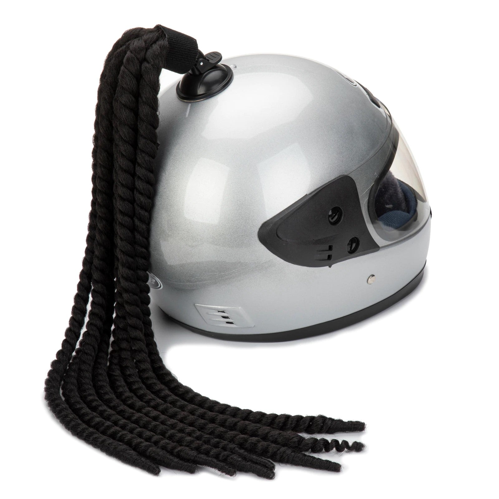 Couvre casque moto Predator noir avec dreadlocks, look agressif et fixation par ventouse, compatible tous casques