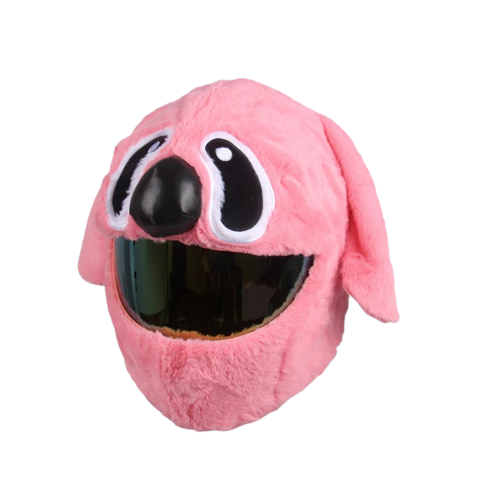 Couvre casque moto en peluche rose avec grandes oreilles tombantes, housse amusante et douce pour casque intégral