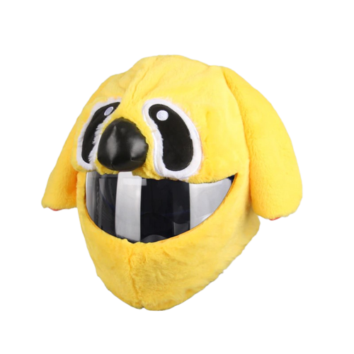 Couvre casque moto Stitch jaune avec grandes oreilles et visage souriant, housse fantaisie pour casque intégral inspirée d’un personnage animé