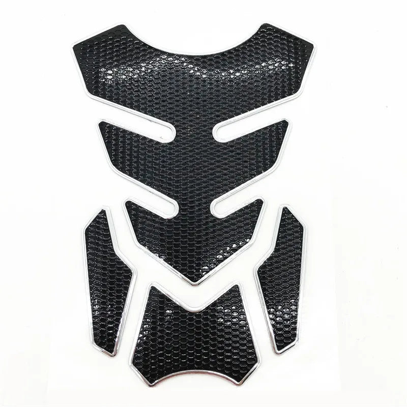 Décoration pour réservoir moto noire découpée avec finitions argentées texturées