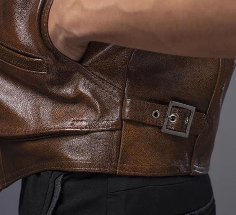 Gilet-biker-en-cuir-marron-vintage-detail1