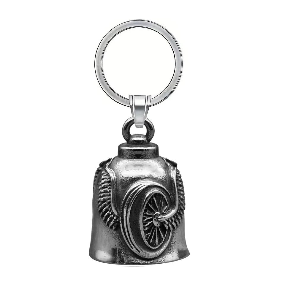 Clochette Guardian Bell roue ailée en alliage de zinc pour protection moto et porte-bonheur biker