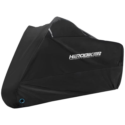 Housse protection moto scooter HEROBIKER noire étanche anti-UV, œillet, bande réfléchissante.