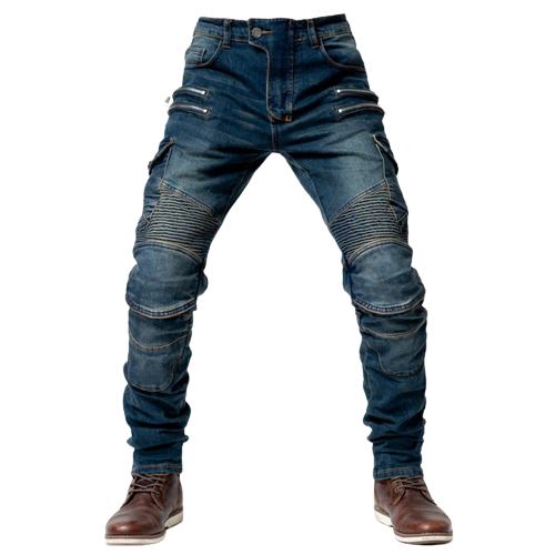 Jean moto Street Rider homme bleu délavé style biker cargo avec protections.