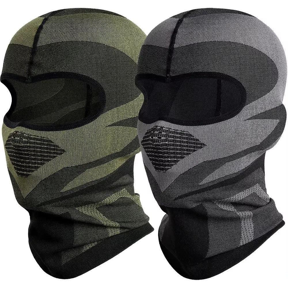 Lot de 2 cagoules moto vert et gris, tissu respirant et extensible, coupe-vent et anti-transpiration, offrant confort et protection optimale contre le froid et le vent, unisexe et compatible casque