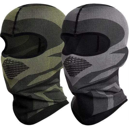 Lot de 2 cagoules moto vert et gris, tissu respirant et extensible, coupe-vent et anti-transpiration, offrant confort et protection optimale contre le froid et le vent, unisexe et compatible casque