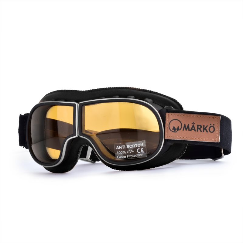 lunette moto noire marko style rétro écran jaune certifié ce protection uv