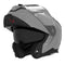 Casque moto modulable gris clair brillant avec écran solaire, idéal pour une conduite stylée et sécurisée
