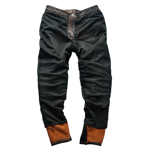 Pantalon en cuir marron pour moto retourné
