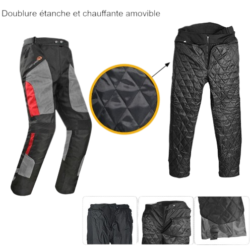 Pantalon de moto avec doublure chauffante amovible