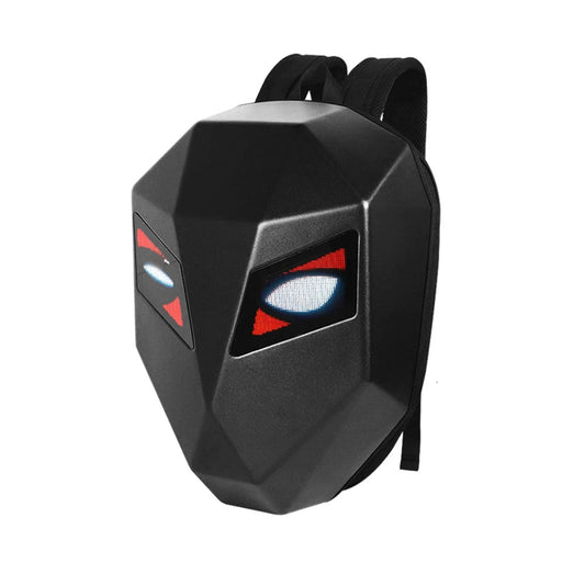 Sac à dos moto LED futuriste noir, coque ABS rigide et éclairage de sécurité.