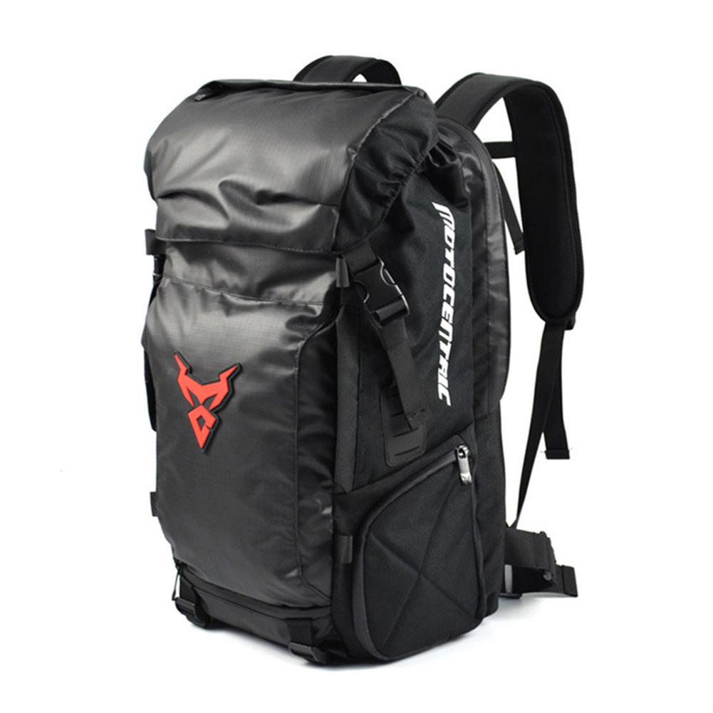 Sac à dos moto étanche 48L avec bretelles ergonomiques, fermeture mousqueton, poches multiples et compartiment casque