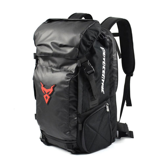 Sac à dos moto étanche 48L avec bretelles ergonomiques, fermeture mousqueton, poches multiples et compartiment casque