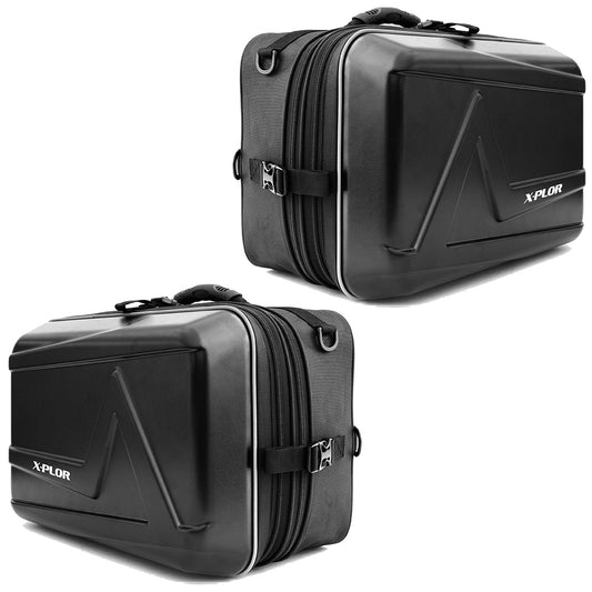 Paire sacoches cavalières X-PLOR noires 25L, semi-rigides, étanches, liseré réfléchissant.