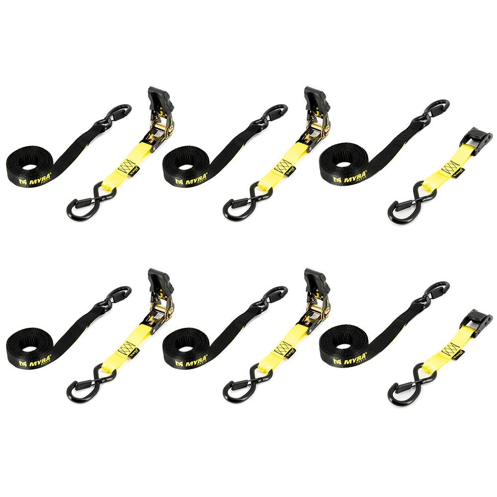 Coffret 6 sangles moto à cliquet et autobloquantes Myra noir/jaune