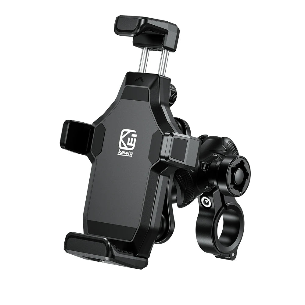 Support téléphone moto Stando noir avec rotation 360°, fixation guidon rétroviseur ou pince, compatible smartphones 6.8 pouces