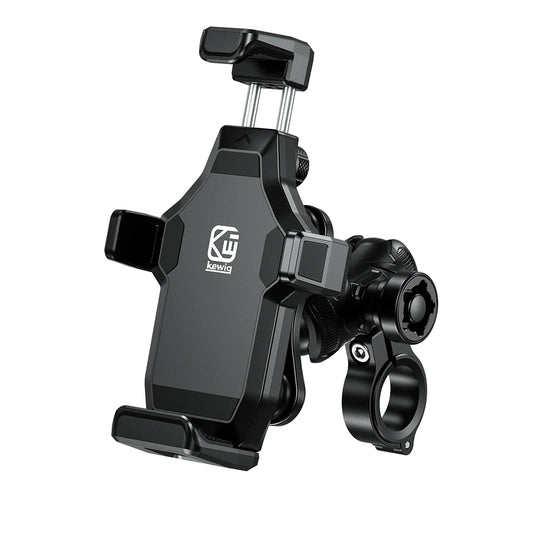 Support téléphone moto Stando noir avec rotation 360°, fixation guidon rétroviseur ou pince, compatible smartphones 6.8 pouces