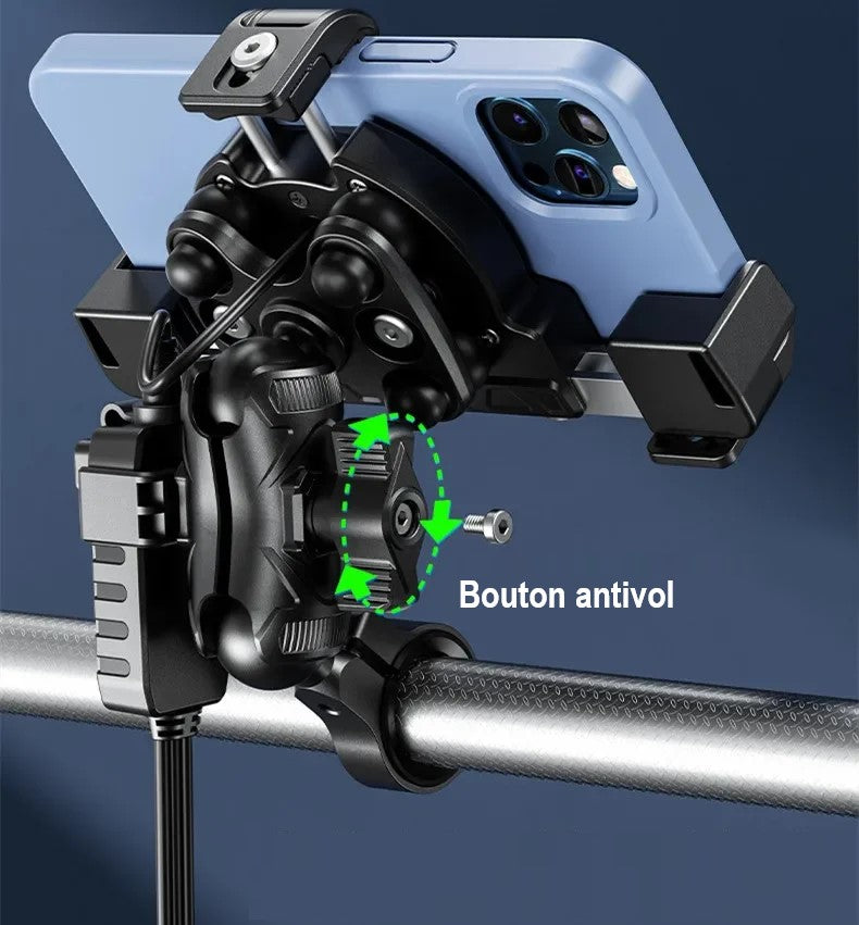 Support-telephone-moto-charge-rapide-antivol