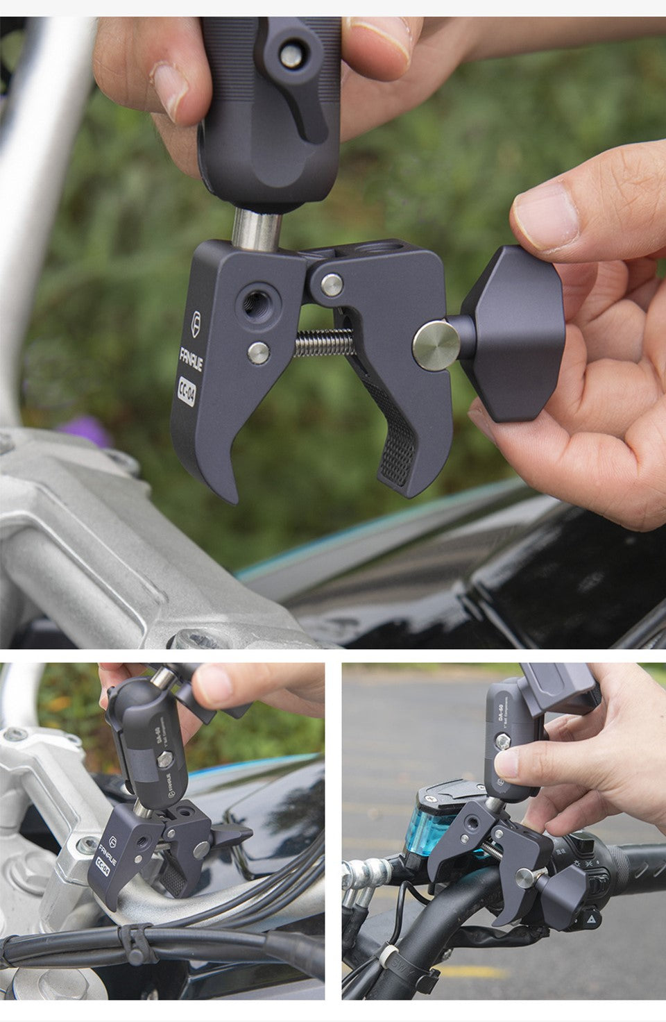 Support-telephone-moto-fixation-a-pince-installation