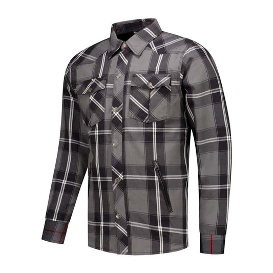 Surchemise moto homme Rusty Stitches grise à carreaux en coton.