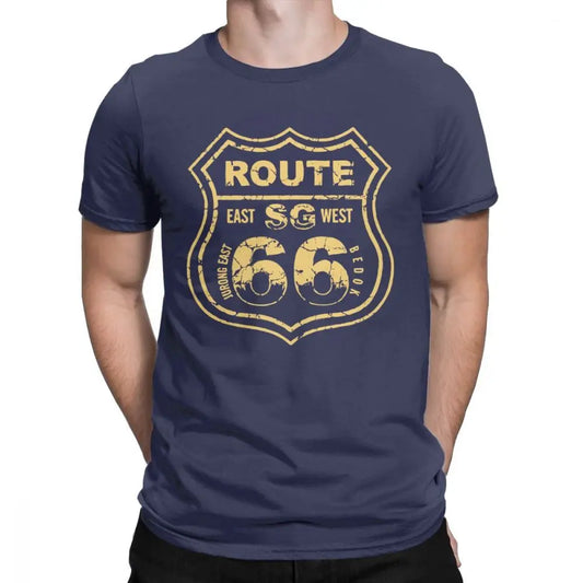 T-shirt-moto-route-66-SG-bleu