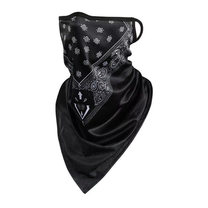 tour de cou moto long bandana noir, chaud et respirant, fixation oreilles, style intemporel, compatible casque moto