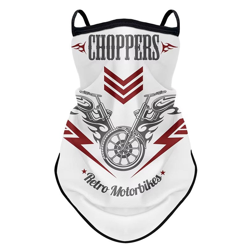 tour de cou moto long Choppers blanc, tissu respirant avec fixation oreilles, protection hivernale pour motards exigeants