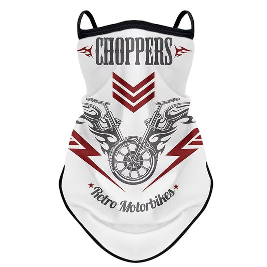 tour de cou moto long Choppers blanc, tissu respirant avec fixation oreilles, protection hivernale pour motards exigeants