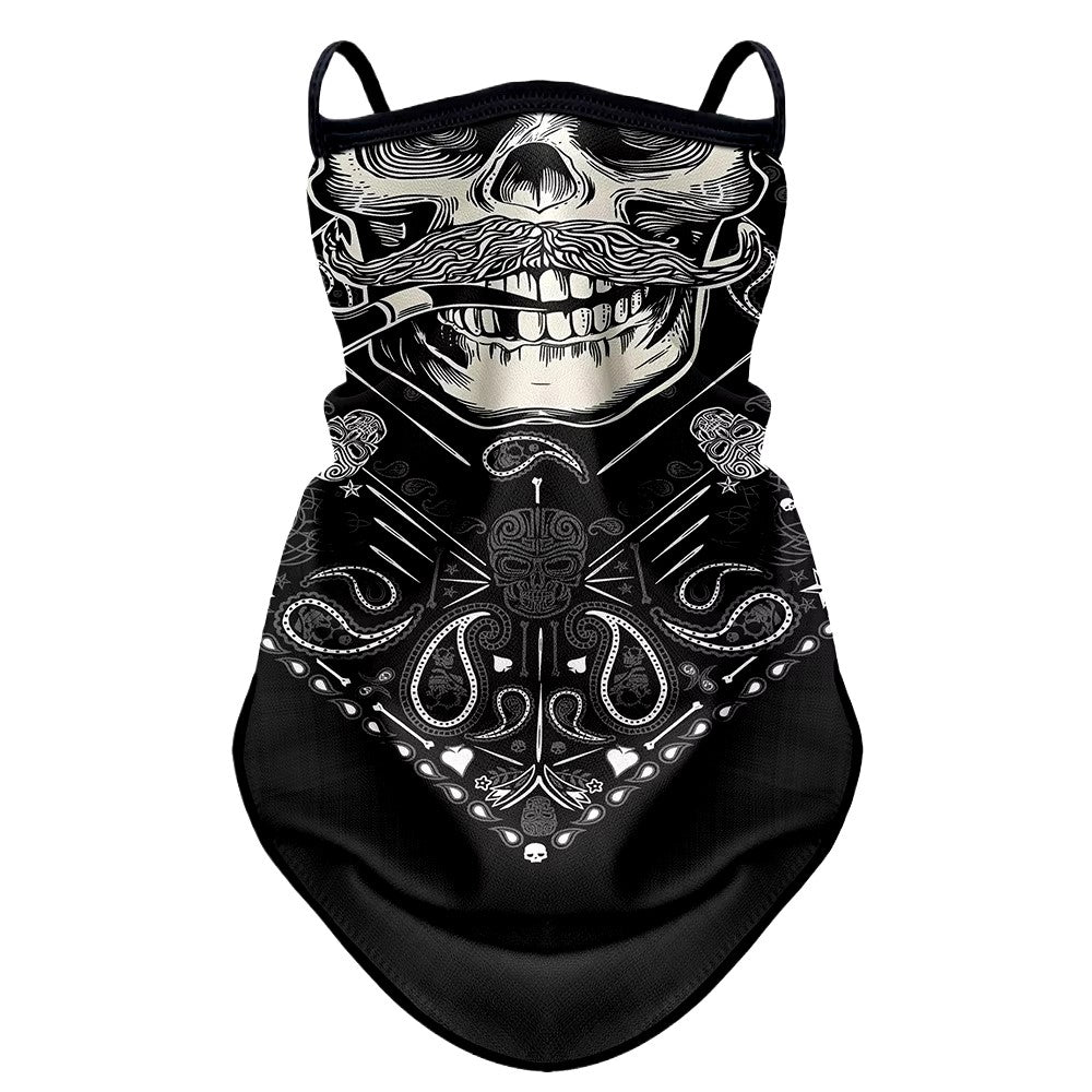 tour de cou moto long avec crâne moustachu, design original et respirant, fixation oreilles, protection coupe-vent pour motards
