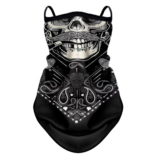 tour de cou moto long avec crâne moustachu, design original et respirant, fixation oreilles, protection coupe-vent pour motards