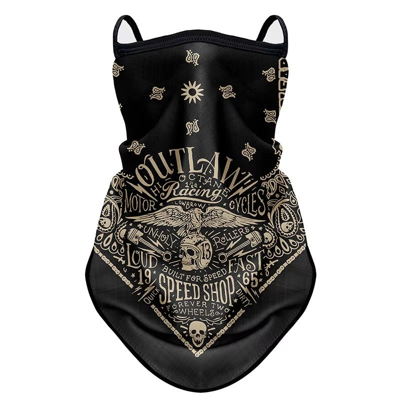 tour de cou moto long outlaw, chaud et respirant, fixation oreilles, design sobre, idéal sous casque et temps froid