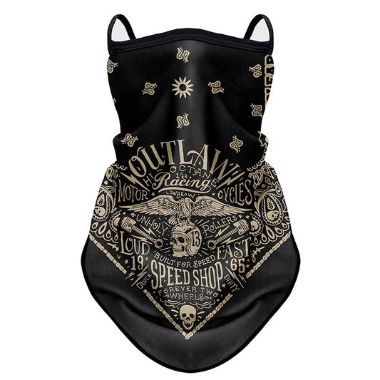 tour de cou moto long outlaw, chaud et respirant, fixation oreilles, design sobre, idéal sous casque et temps froid