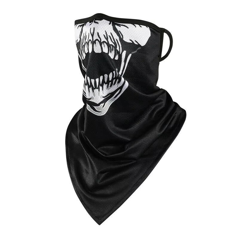 tour de cou moto long motif squelette, chaud et respirant, fixation oreilles, style rebelle, compatible casque moto