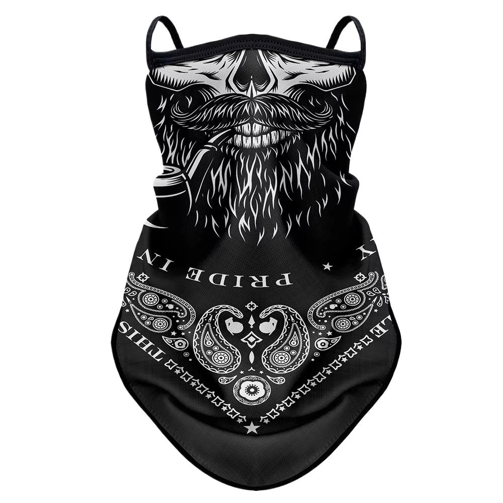 tour de cou moto long avec motif tête de mort, design biker noir, protection respirante et fixation oreilles, pour motard rebelle