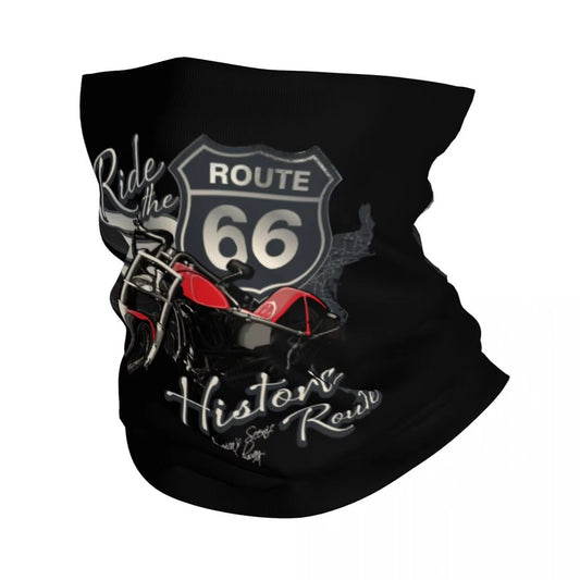 Tour de cou moto noir avec design Route 66, moto cruiser rouge, polyester.