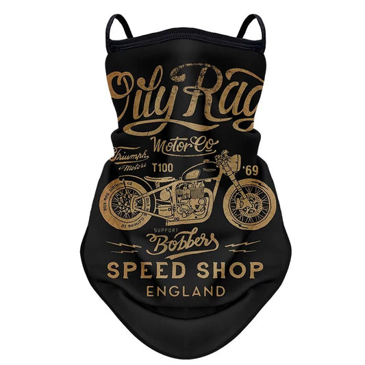 tour de cou moto Oily Rag avec fixation oreilles, design sobre et respirant pour motard, protection coupe-vent confortable