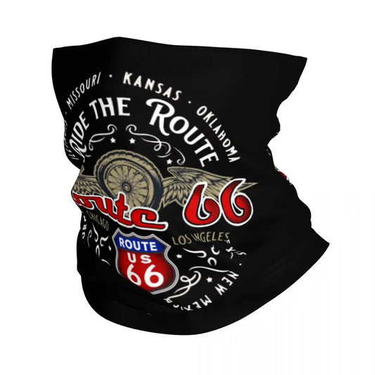 Tour de cou moto Ride the Route 66, design vintage respirant en polyester, protection contre le vent et la poussière, unisexe