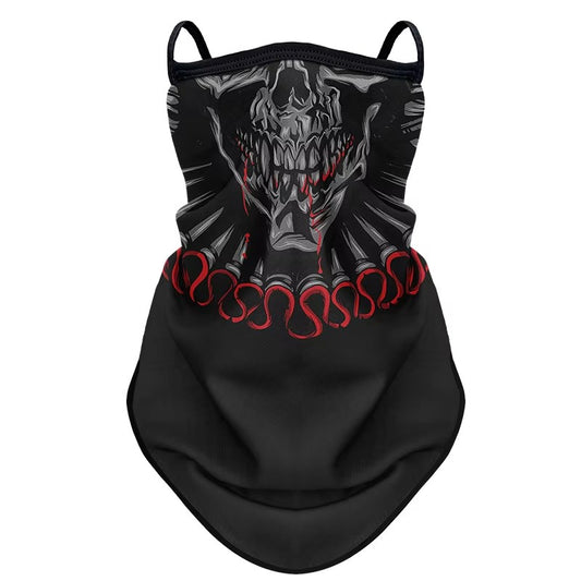 tour de cou moto tête de mort souriant, design biker audacieux noir et blanc, fixation oreilles, protection coupe-vent respirante