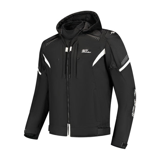 Blouson moto homme Rusty Stitches Jack Dylan noir mat, style urbain avec détails réfléchissants