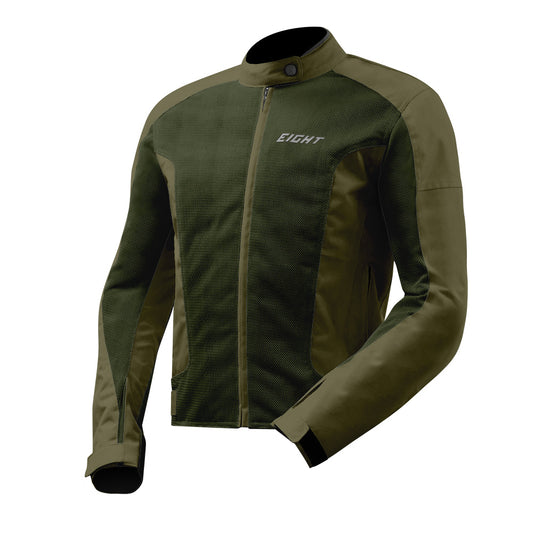 Blouson moto homme EIGHT Aero kaki estival, mesh aéré, protections CE.