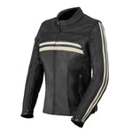 Blouson de moto en cuir femme - Enfield bandes beige - Vignette | Boutique biker