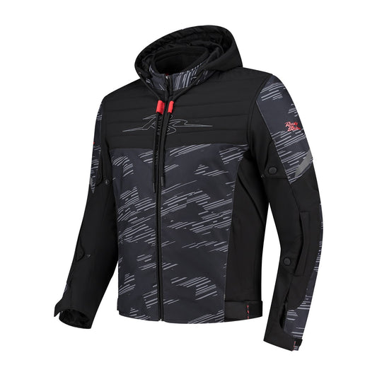 Blouson moto homme Rusty Stitches Liam gris, protections AA, style urbain et capuche.