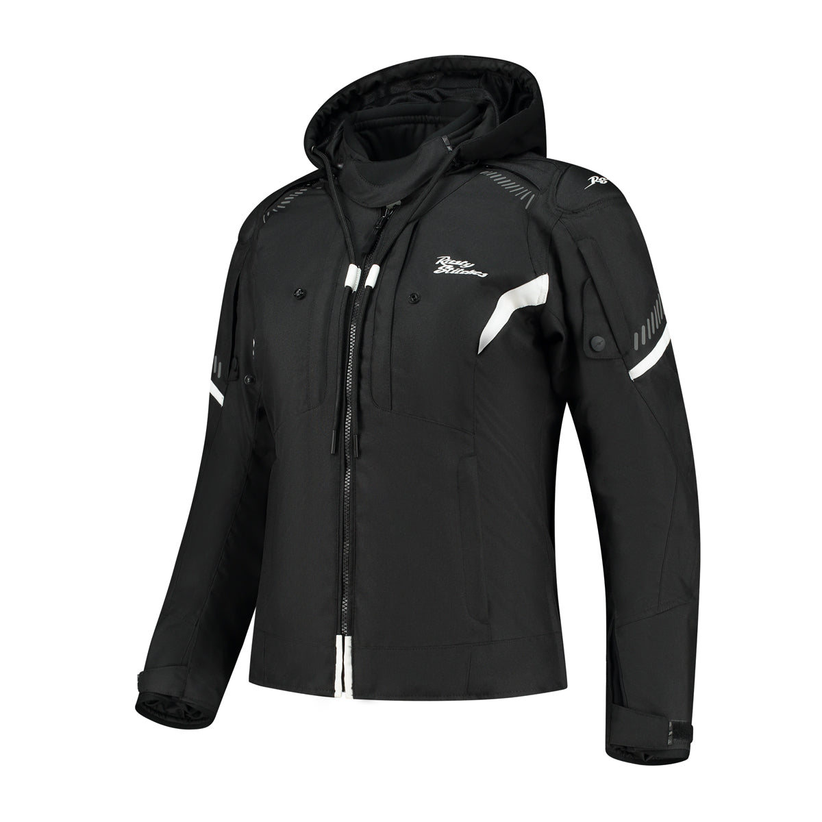 Blouson moto femme Jack Taylor, style sportif cintrée, homologué CE AA, avec capuche amovible.