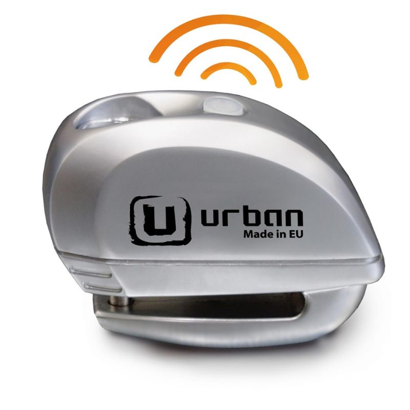 Bloque disque moto 6mm Urban avec alarme 120dB et voyant LED en métal brossé
